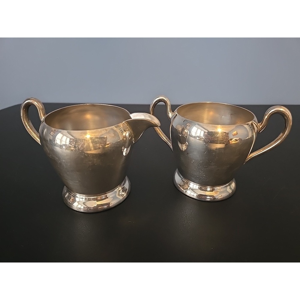 Academy‎ Silver on Copper Vintage Creamer Sugar Serving Cups Set Pair
